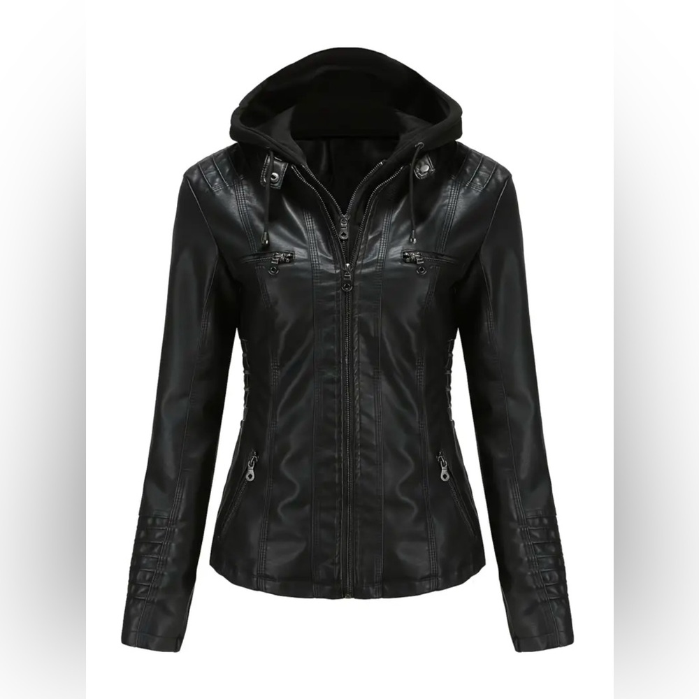NEW BLACK FAUX LEATHER JACKET - SZ M